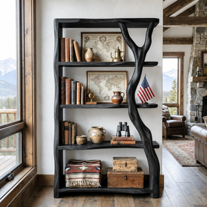 Organic Solid Wood Bookshelf with Branch Inspired Side Support
