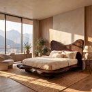 Sculptural Solid Wood Bed Frame with Organic Headboard