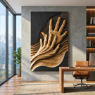 Handcrafted Solid Wood Wall Sculpture with Intertwined Hands and Flowing Grain Waves