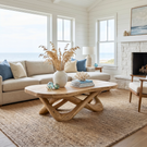 Handcrafted Solid Wood Coffee Table with Interwoven Sculptural Base and Rounded Top