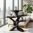 Branch Form Four Tier Wood Accent Table with Sculptural Root Base