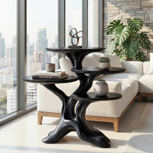 Branch Form Four Tier Wood Accent Table with Sculptural Root Base