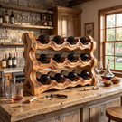 Solid Wood Wine Rack Sculptural Wave Design Countertop Bottle Holder