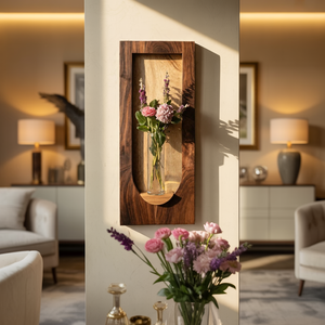 Solid Wood Wall Niche Sculpture with Integrated Vase Shelf