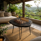 Handcrafted Solid Wood Chess Coffee Table with Organic Slab Top and Hairpin Legs