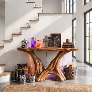 Organic Solid Wood Console Table with Sculptural Root Base