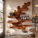 Sculptural Solid Wood Wine Rack with Organic Branch Shelves