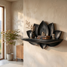 Natural Solid Wood Lotus Flower Wall Shelf with Sculpted Petal Back