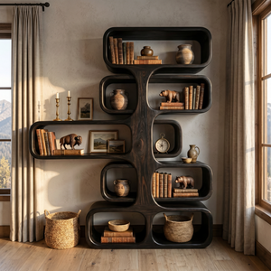 Organic Solid Wood Tree Bookshelf with Sculptural Open Shelves