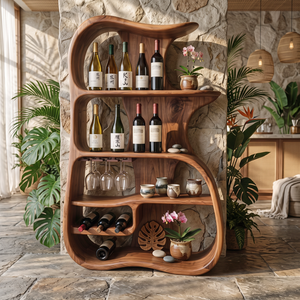 Wine Cabinet Solid Wood Organic Open Shelf Design for Dining Room