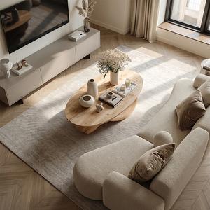 Organic Solid Wood Coffee Table Sculpted Loop Base