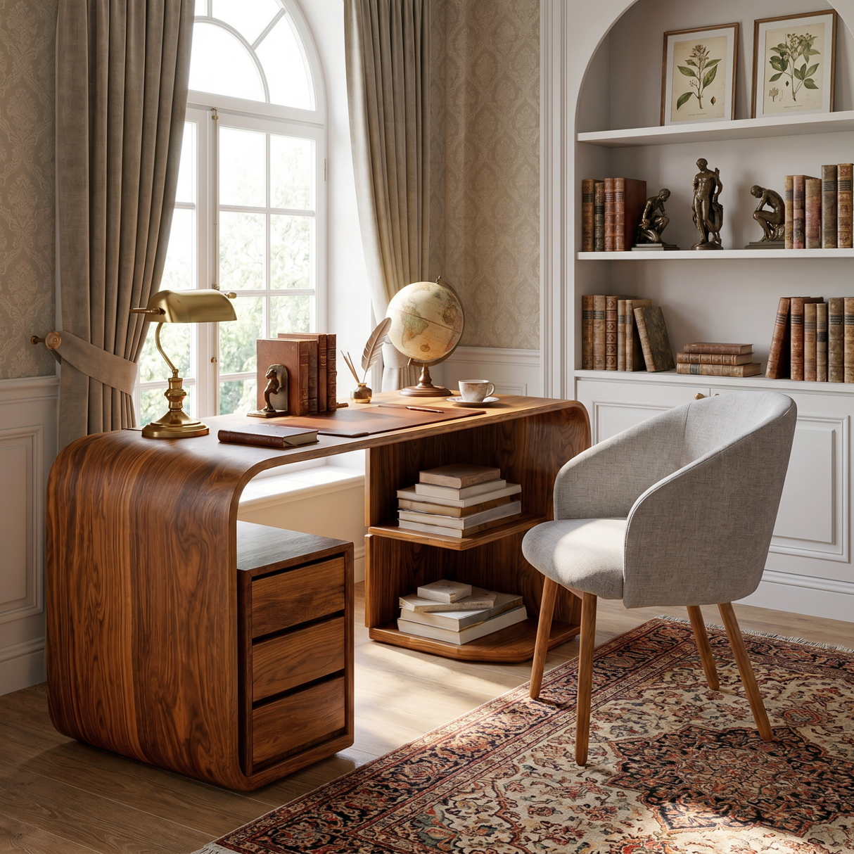 Solid Wood Writing Desk with Rounded Architectural Form