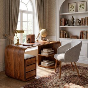 Solid Wood Writing Desk with Rounded Architectural Form