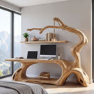 Solid Wood Desk with Hanging Light Tree Inspired Reading Table Organic