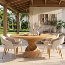 Dining Table with Helix Inspired Base and Solid Wood Surface