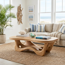 Organic Solid Wood Coffee Table with Flowing Sculptural Base and Soft Rounded Top