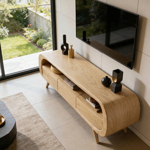 Organic Modern Solid Wood Media Console with Rounded Edges