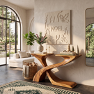 Sculptural Solid Wood Console Table with Crossing Ribbon Base