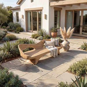 Handcrafted Organic Solid Wood Bench with Cushion Sculptural Modern Seating