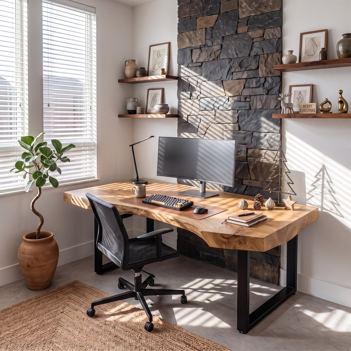Organic Live Edge Solid Wood Desk For Modern Home Office