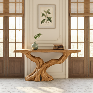 Sculptural Wood Console Table with Tree Form Base