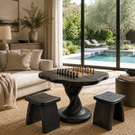 Handcrafted Solid Wood Chess Table with Organic Freeform Top and Sculptural Pedestal Base