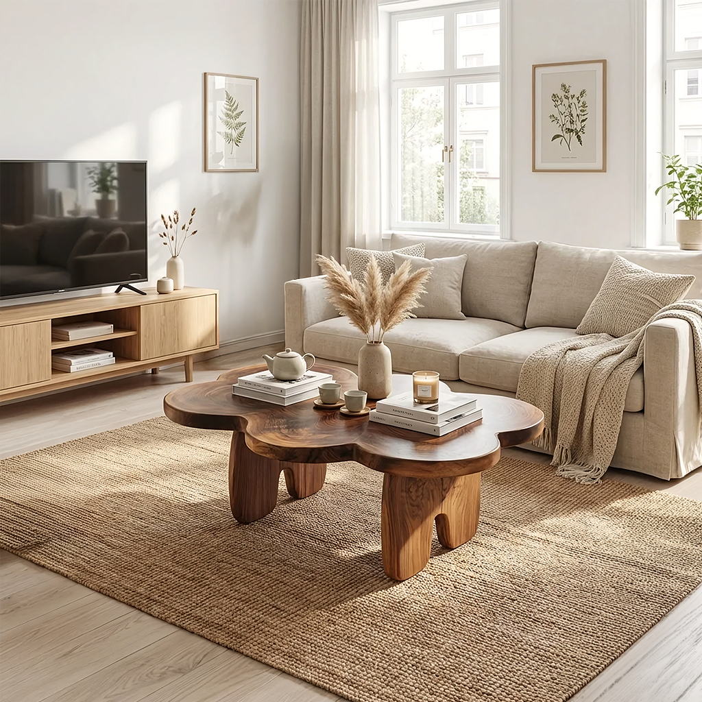 Sculpted Solid Wood Coffee Table for Minimalist Living