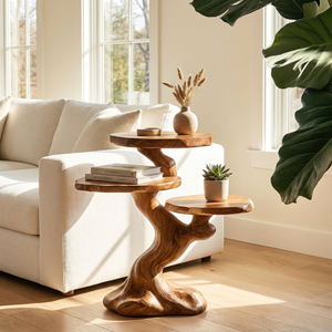 Sculptural Tree Form Accent Table with Three Round Display Tops