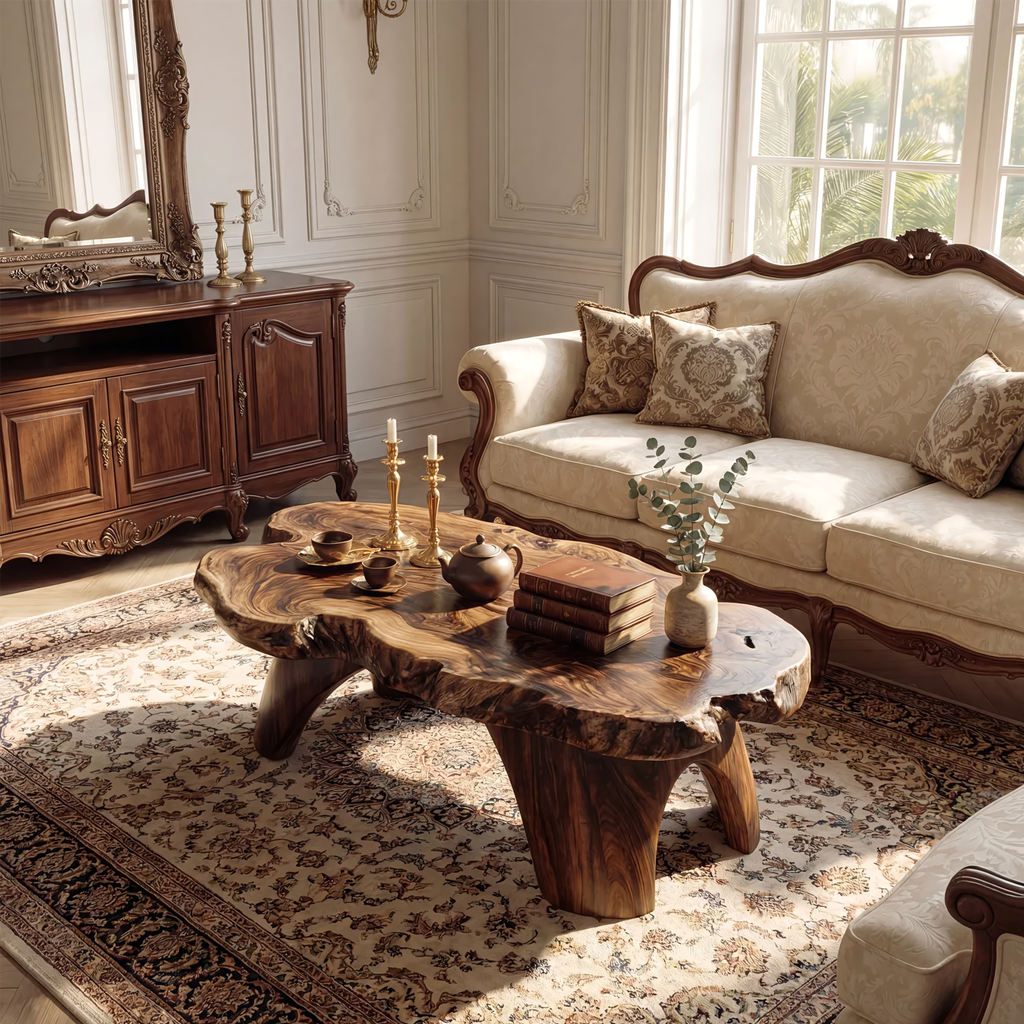 Organic Live Edge Solid Wood Coffee Table Statement