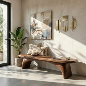 Organic Wood Bench with Sculptural Curved Legs for Modern Interiors