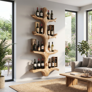 Organic Tree Wine Rack Handmade Solid Wood Wall Mounted Wine Bottle Holder
