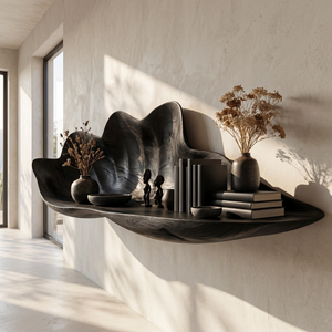 Handcrafted Solid Wood Flower Petal Wall Shelf for Books and Decor