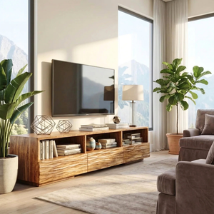 Sculptural Wood TV Cabinet with Carved Wave Front for Coastal Modern Interiors