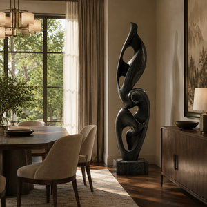 Handcrafted Solid Wood Ascending Spiral Floor Sculpture with Open Carved Form