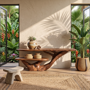 Console Table with Organic Branching Base and Floating Display Shelf