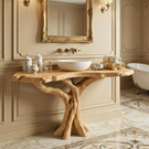 Handcrafted Solid Wood Bathroom Vanity with Sculptural Root Base