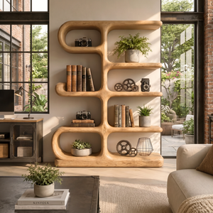 Organic Modern Wooden Bookshelf Sculptural Wall Display Shelf