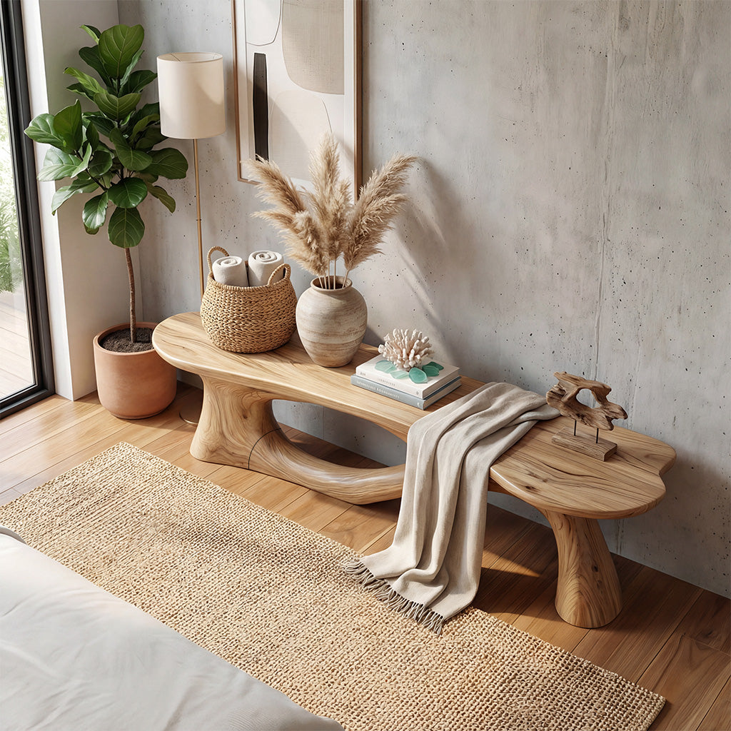 Handcrafted Organic Wood Bench for Minimalist Living Room Decor