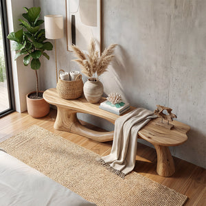 Handcrafted Organic Wood Bench for Minimalist Living Room Decor