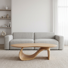 Solid Wood Coffee Table with Asymmetric Loop Base for Living Room