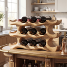 Layered Wave Sculptural Solid Wood Wine Rack Horizontal Bottle Holder for Tabletop Storage