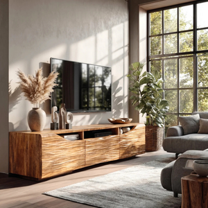 Sculptural Wood TV Cabinet with Carved Wave Front for Modern Interiors