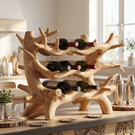 Organic Branch Style Solid Wood Wine Rack Sculptural Bottle Holder Multi Level Display