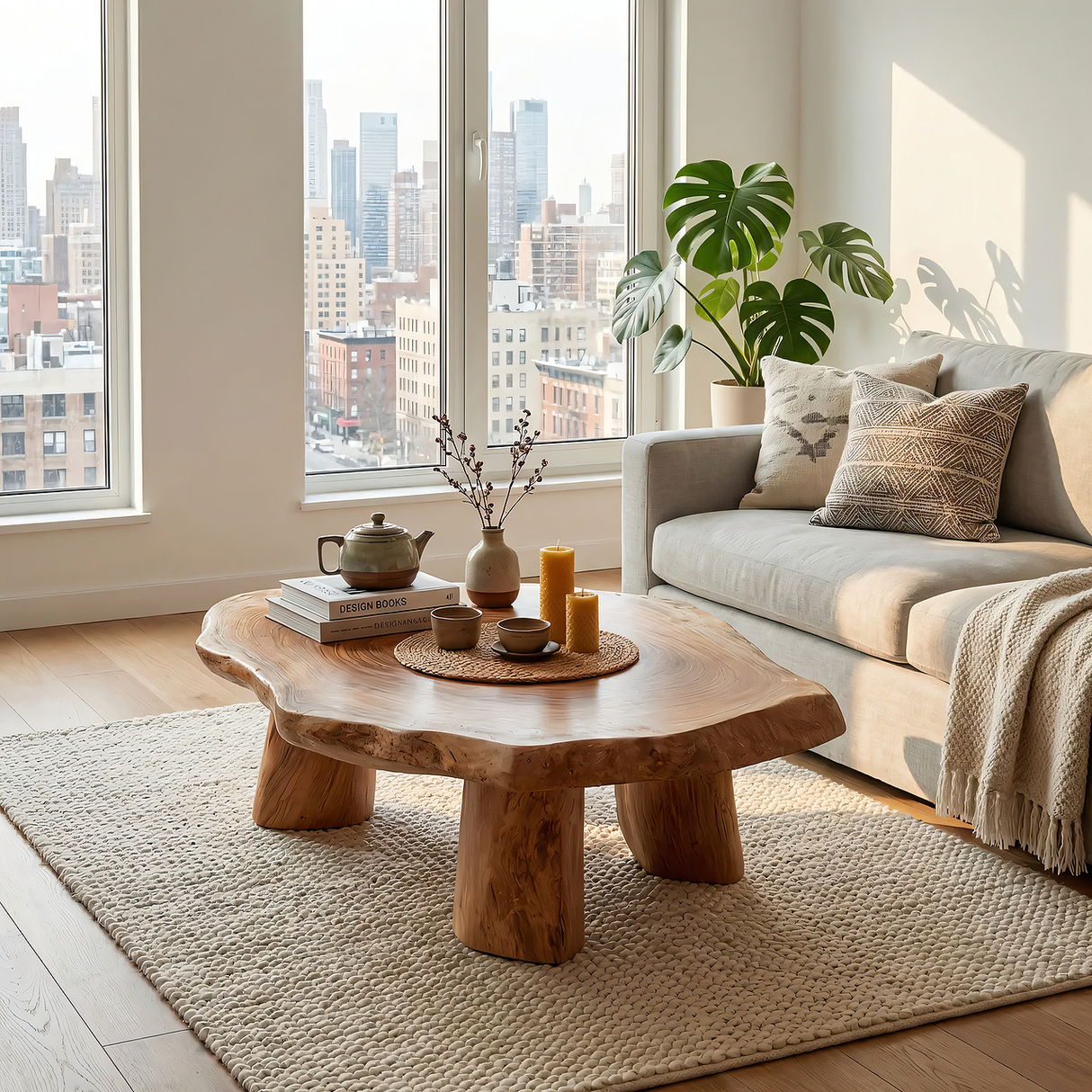 Round Live Edge Wood Tea Table Zen Low Profile