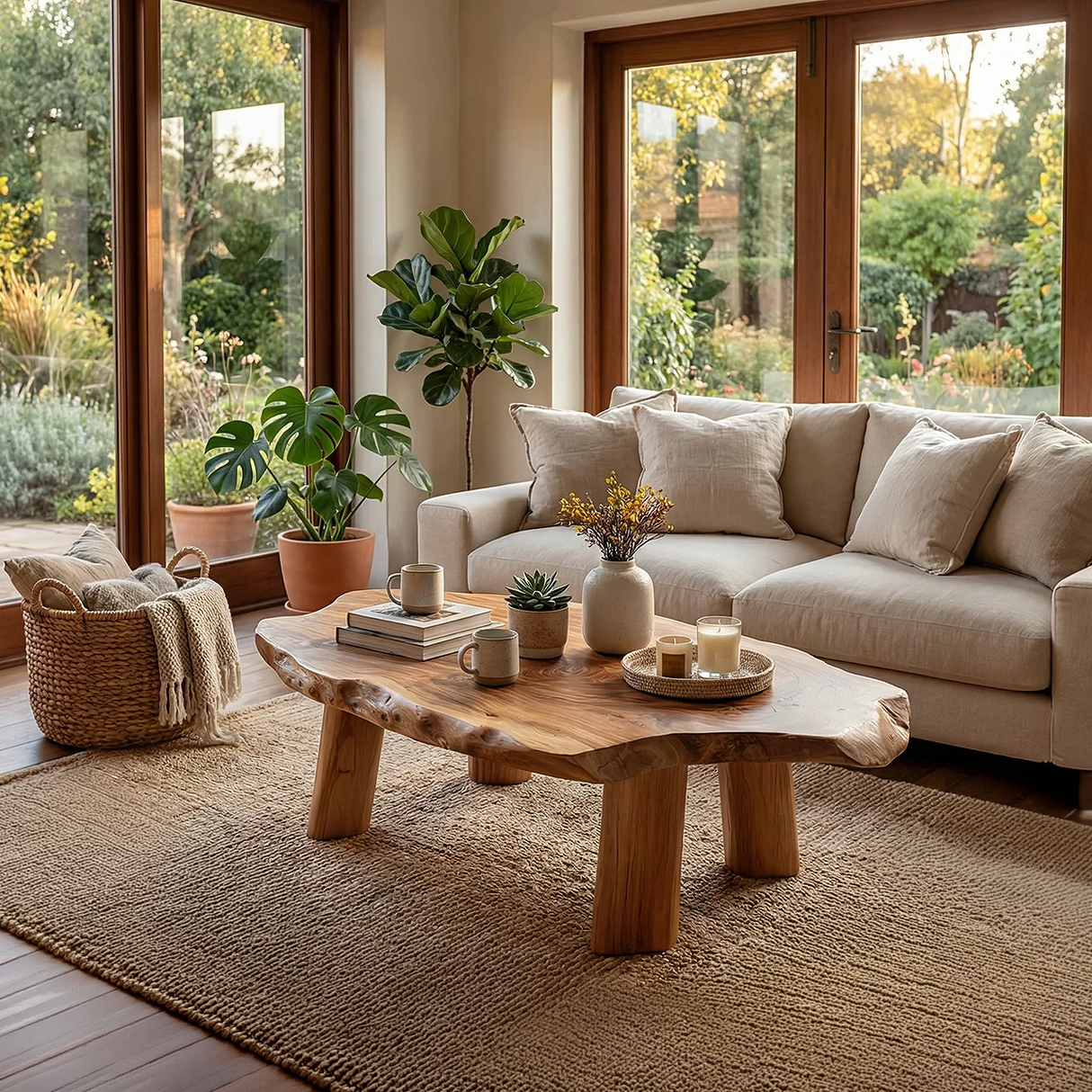 Natural Live Edge Wood Coffee Table Rustic Modern