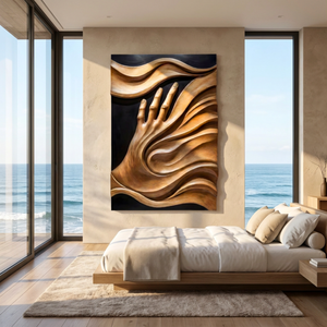3D Flowing Wave Hand Sculpture Wall Art Solid Wood Handcrafted Decor