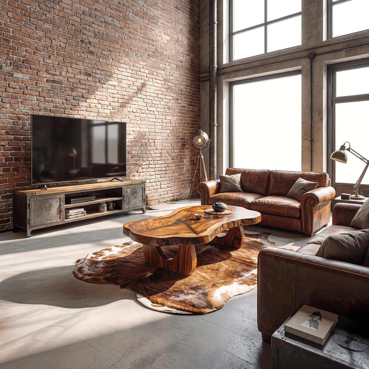 Luxury Live Edge Wood Coffee Table Sculptural Base