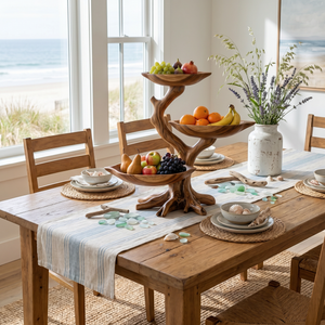 Branching Solid Wood Fruit Bowl Centerpiece with Three Elevated Display Trays