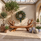 Sculptural Solid Wood Garden Bench with Organic Branch Backrest for Outdoor Patio
