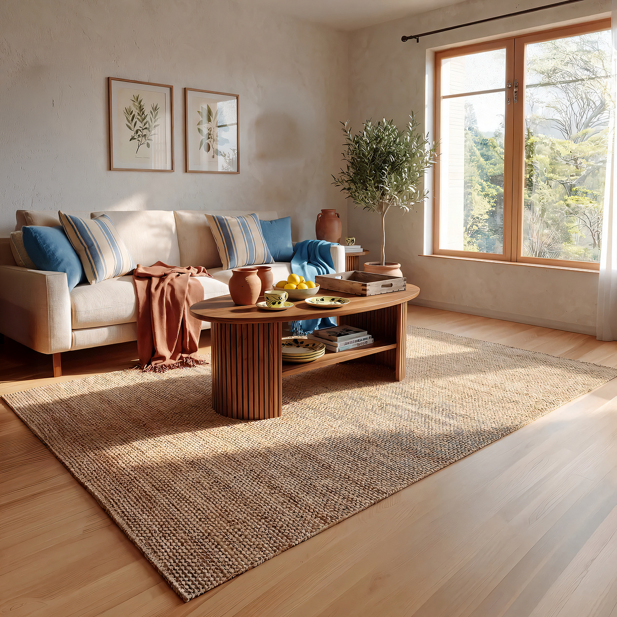 Oval Solid Wood Coffee Table with Fluted Base